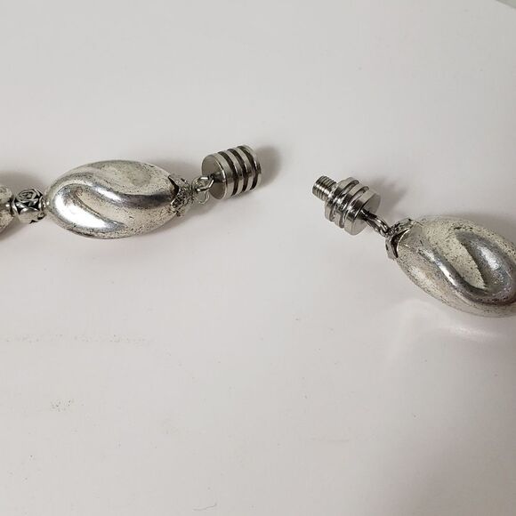 VINTAGE Hollow Silver Beaded Necklace Screw Clasp RARE FIND - Picture 6 of 7